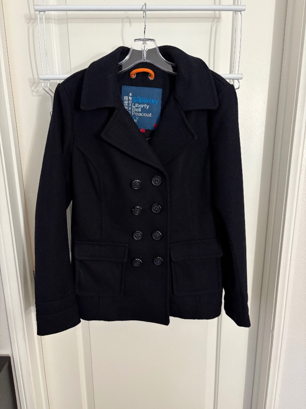 Superdry Japan Black Liberty Bell Wool Peacoat Women’s Size Medium